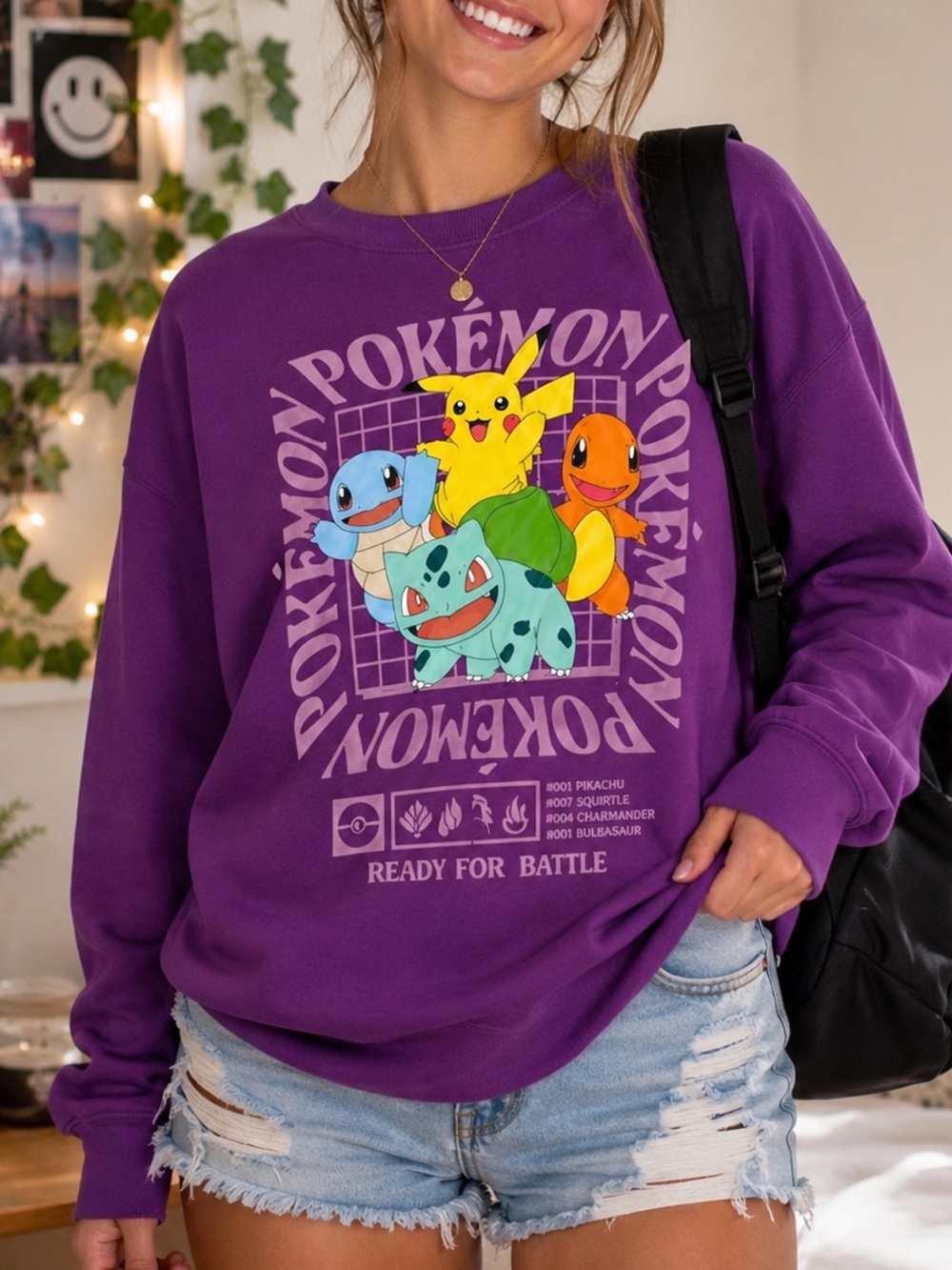 Pokémon Ready for Battle Purple Graphic Sweatshirt Small